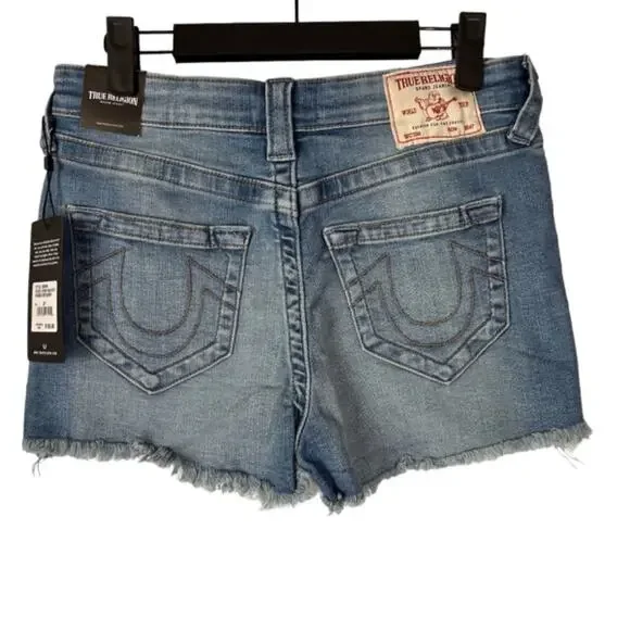 TRUE RELIGION Maisie High Rise Denim Shorts Med Wash Western Cowgirl Sz 27 NWT - Picture 2 of 10